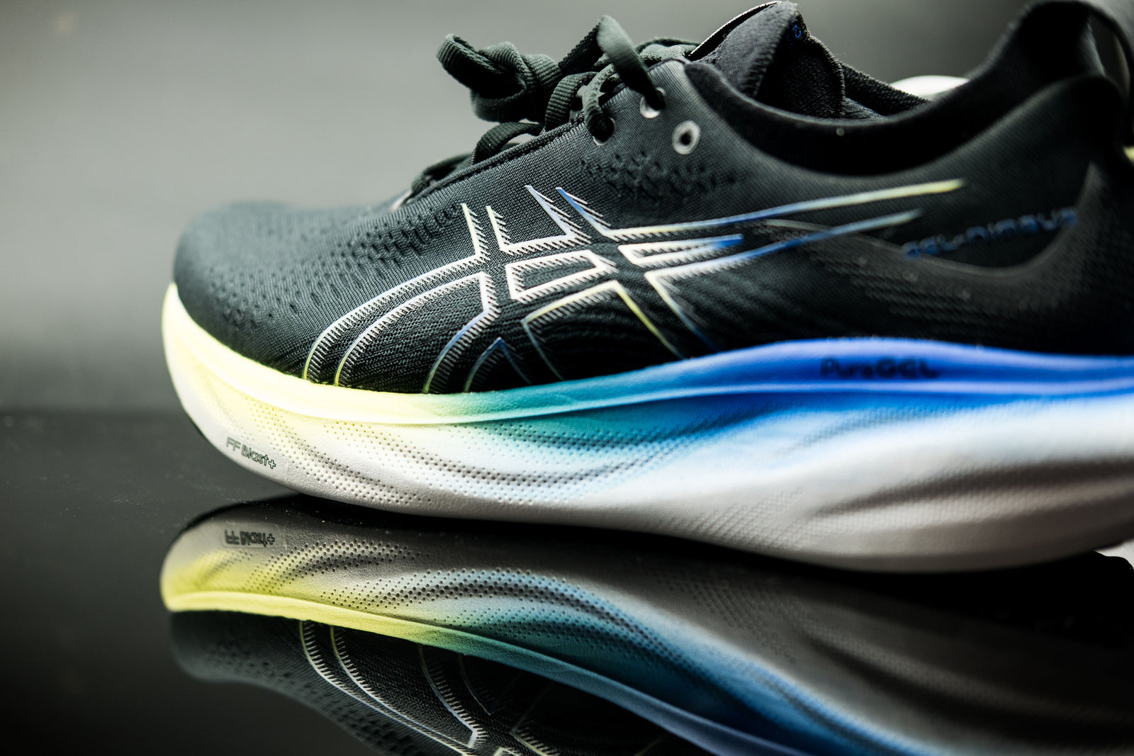 Close-up of an Asics Gel Nimbus 25 running shoe