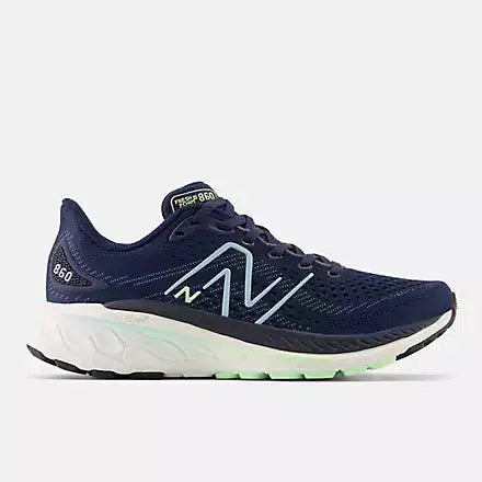 New Balance Women's 860 V13 (D) Wide Fit Road Running Shoes - Navy Bleach Blue / Green Aura-New Balance