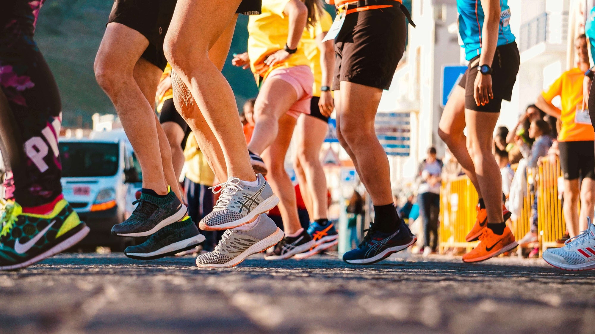 Group of people training in running shoes