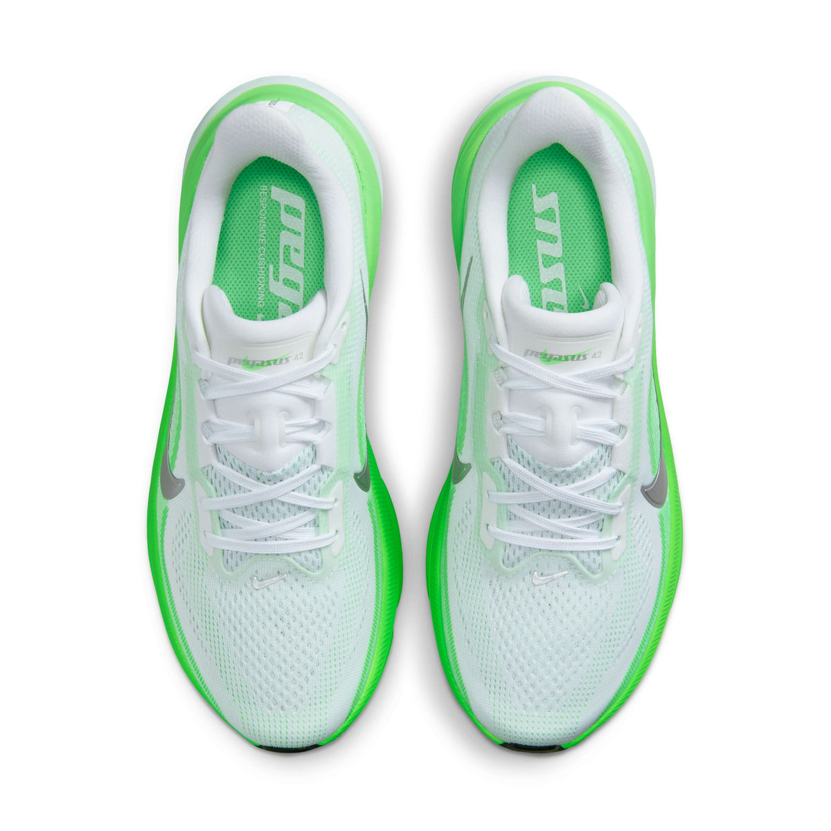 Women's AIR ZOOM PEGASUS 42 - WHITE/METALLIC SILVER-GREEN STRIKE