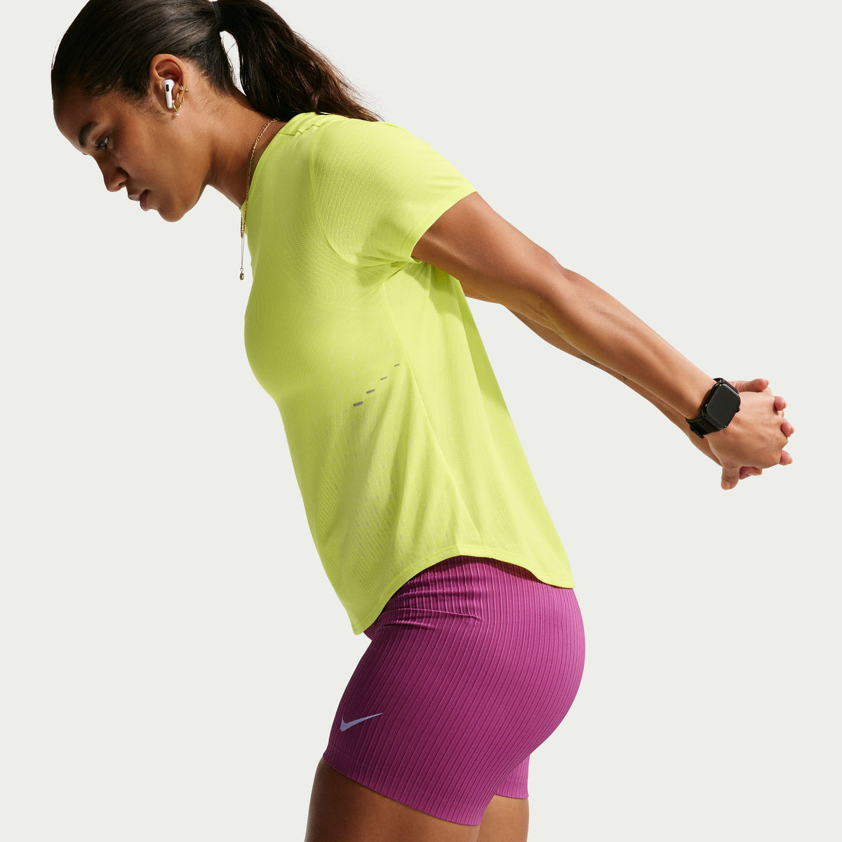 Women's Nike AF SWIFT TOP SS - LEMON VENOM/WHITE/REFLECTIVE SILV