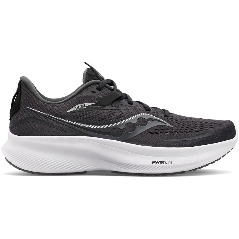 Saucony Men's Ride 15 2E Wide Road Running Shoes - Black White-Saucony