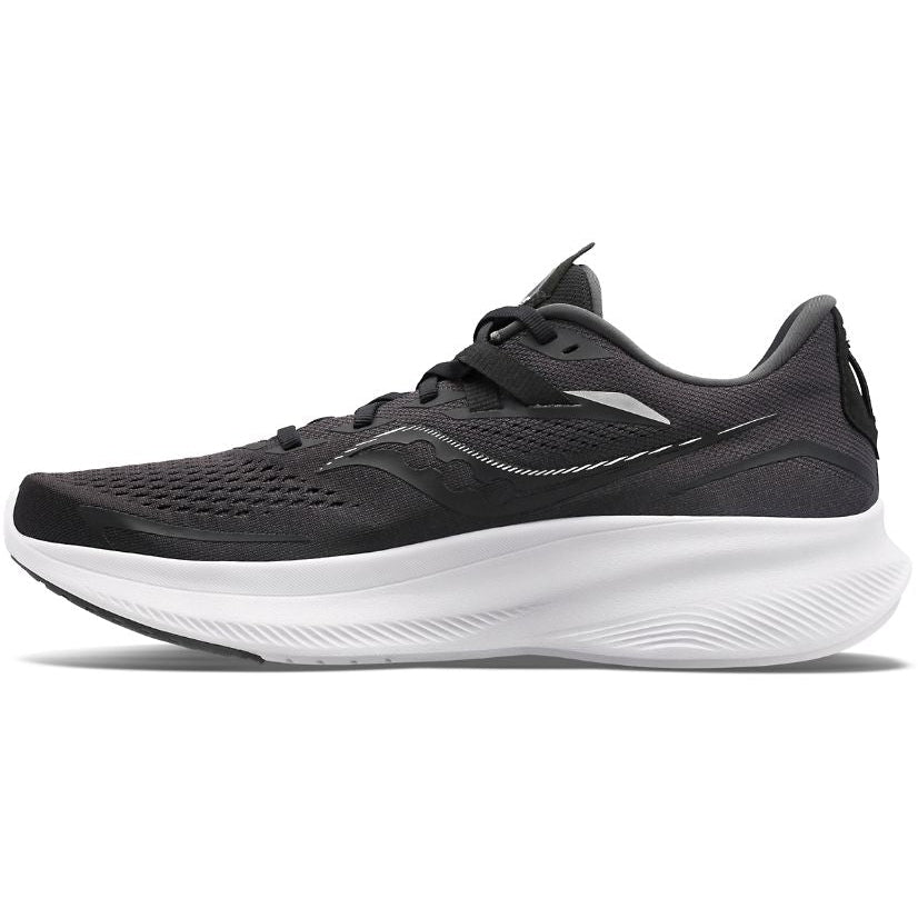 Saucony Men&#39;s Ride 15 2E Wide Road Running Shoes - Black White-Saucony