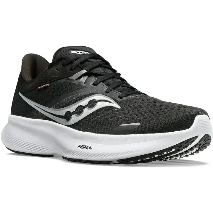 Saucony Women&#39;s Ride 16 (D) Wide Road Running Shoes - Black/White-Saucony