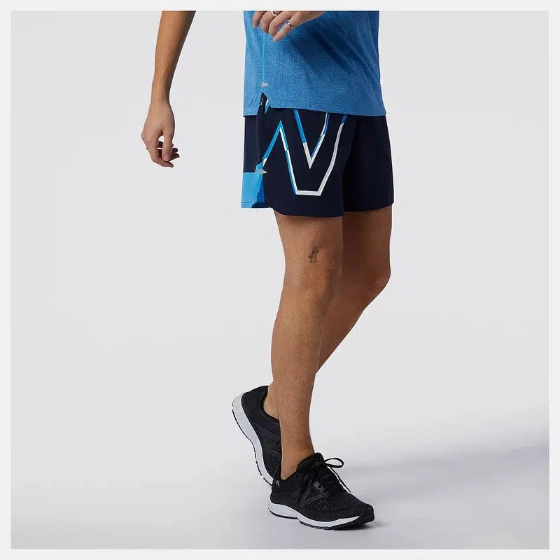 New Balance Men s Printed Impact Run 5 inch Short Helium The
