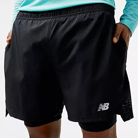 New Balance Men&#39;s Accelerate Pacer 5 Inch 2-in-1 Short - Black-New Balance