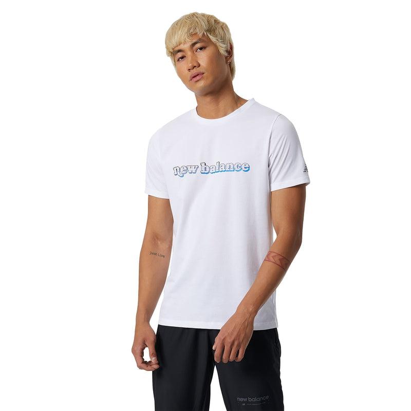 New Balance Men's Graphic Heathertech T-Shirt - White/Blue/Purple-New Balance