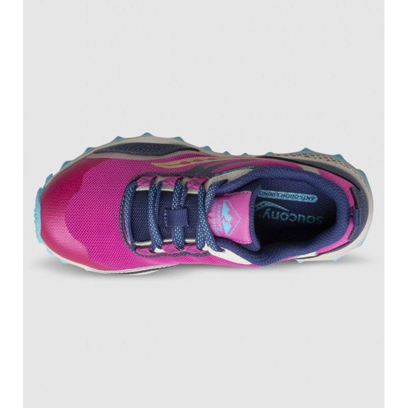 Saucony Kids Peregrine 12 Shield Girls Trail Running Shoes- Navy/Pink/Turquois-Saucony