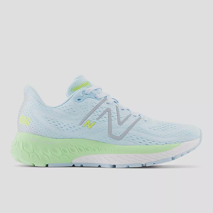 New Balance Women&#39;s 880v13 (D) Fit Road Running Shoes - Blue with green aura and silver metalic-New Balance