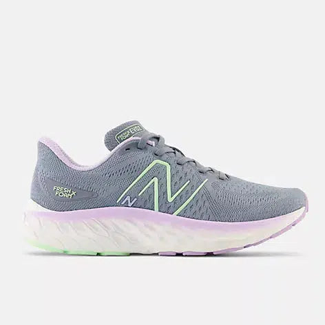 New Balance Women&#39;s Fresh Foam Evoz v3 (D) Wide Fit Road Running Shoes - Arctic grey with green aura and cyber lilac-New Balance