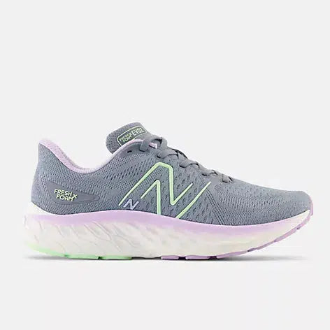 New Balance Women's Fresh Foam Evoz v3 (D) Wide Fit Road Running Shoes - Arctic grey with green aura and cyber lilac-New Balance