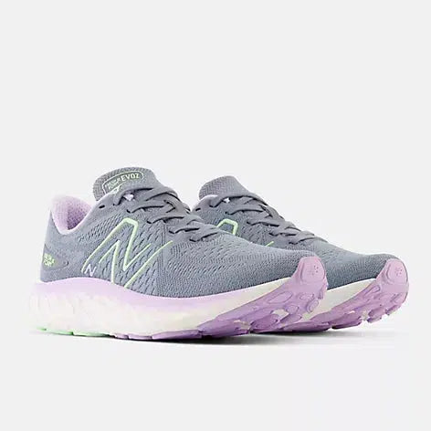 New Balance Women&#39;s Fresh Foam Evoz v3 (D) Wide Fit Road Running Shoes - Arctic grey with green aura and cyber lilac-New Balance