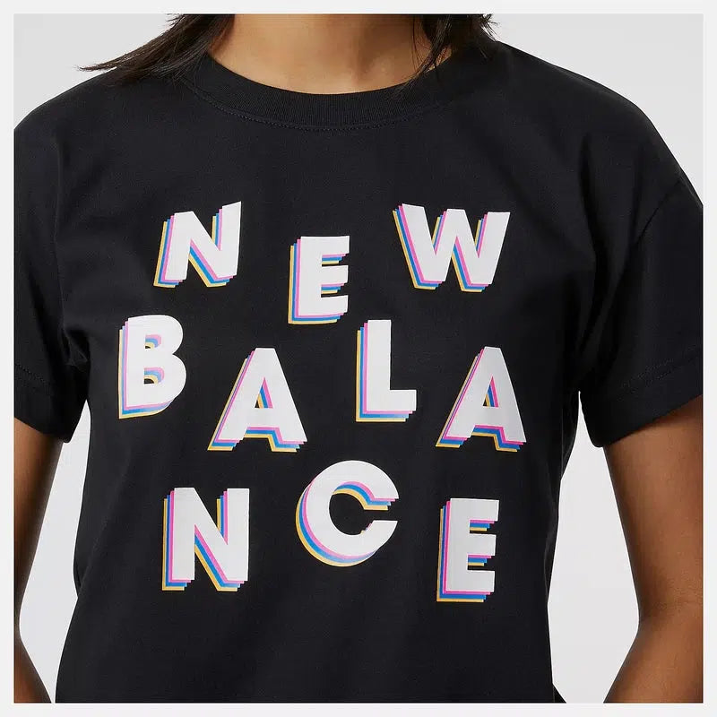 NewBalance Women&#39;s Relentless Heather SS Print - Black/White-New Balance