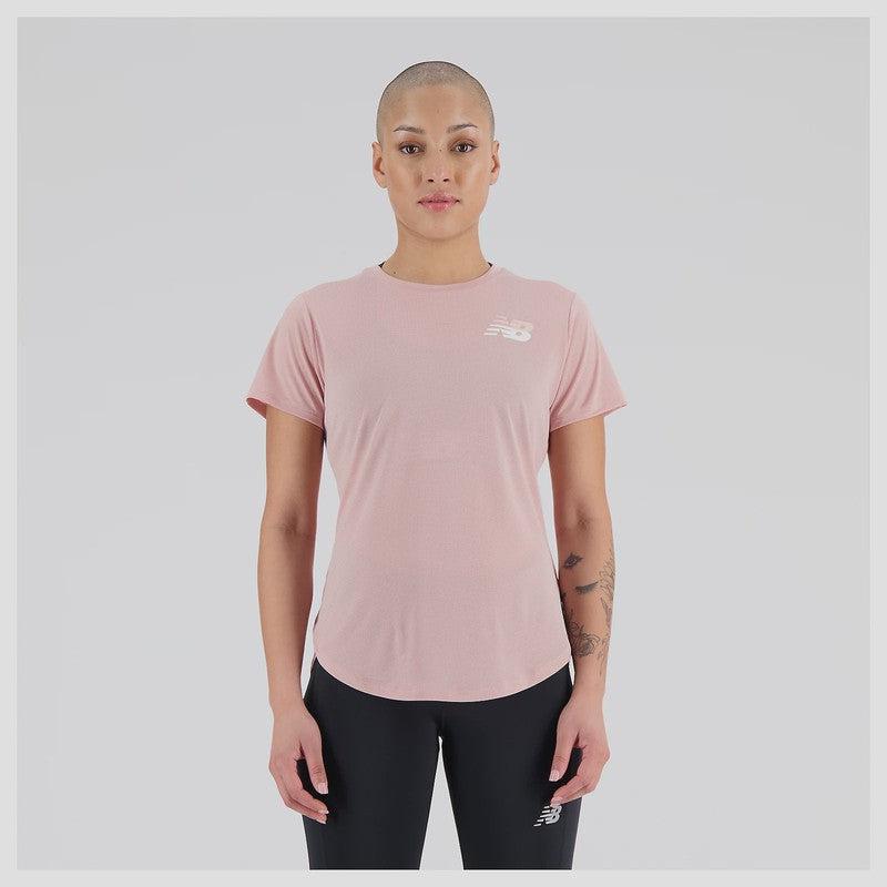 NEW BALANCE WOMENS GRAPHIC ACCELERATE SS TOP- PINK-New Balance